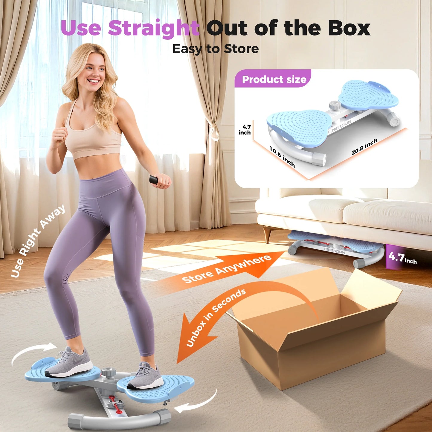 Slim Waist Twister - 330 Lbs Silent Ab Toner Machine for Women, Core Workout Board, Home Gym Equipment for Hourglass Figure & Love Handle Reduction, Blue